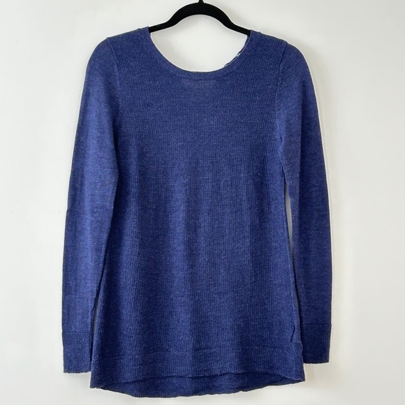 Cynthia Rowley 100% Merino Wool Blue Crewneck Tie Back Sweater - Picture 1 of 16